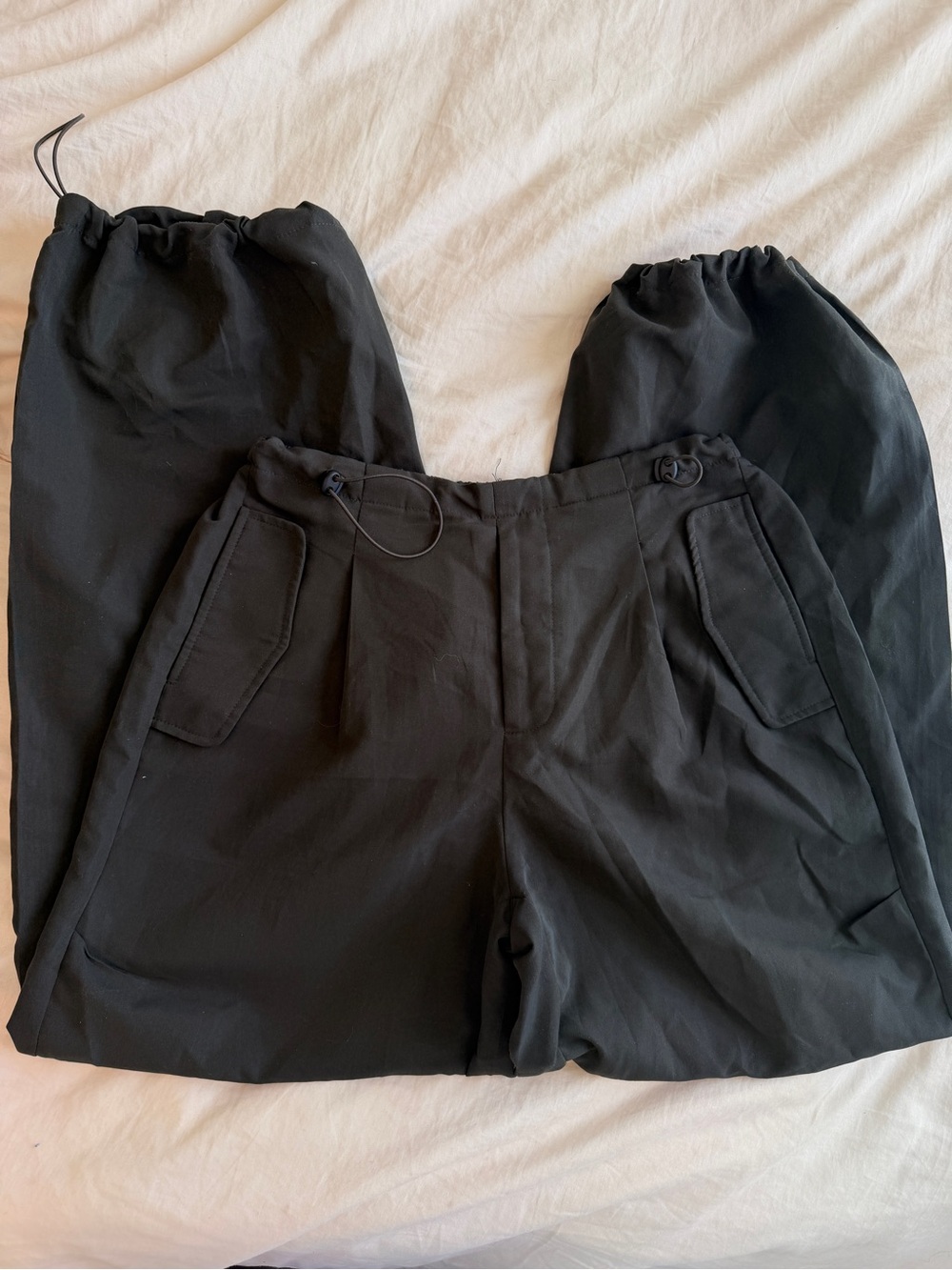 SHEIN Black Cargo-Style Drawstring Joggers